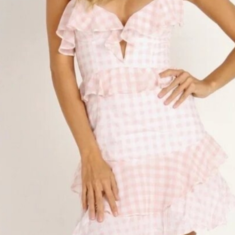 For Love And Lemons Victorias Secret Pink + White Gingham Dixie Tie Back Dress - Picture 6 of 8